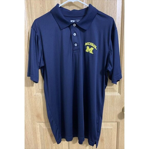 Russell Athletic Michigan Wolverines Polo Shirt Navy Blue Large - Picture 1 of 8